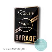 Custom Corvette Garage Sign – Personalized Chevy Decor, Weatherproof Brushed Metal Art for C1-C8 Owners - 12-x-8 image