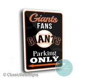 Giants Parking Only Sign - San Francisco Baseball Pride Art, Bay Area Home Decor, Orange &amp; Black Metal Plate, Weatherproof Outdoor Signage image