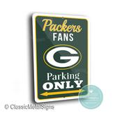 Green Bay Packers Parking Only Sign - NFL Team Pride Art, Cheesehead Style Decor, Durable Aluminum Plaque, High Quality Wisconsin Fan Gift image