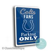 Indianapolis Colts Parking Only Sign - NFL Team Fan Gift, Horseshoe Logo Wall Decor, Durable Metal Signage, Traditional Indiana Sports Art image