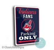 Indians Parking Only Sign - Cleveland Baseball Heritage Plaque, Traditional Home Bar Accessory, Classic Red &amp; Blue Wall Hanging, Metal Art image