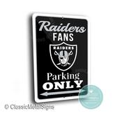 Las Vegas Raiders Parking Only Sign - NFL Team Fan Art, Silver &amp; Black Shield Decor, Heavy Duty Metal Plaque, Durable Garage Signage image