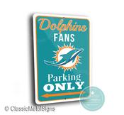 Miami Dolphins Parking Only Sign - NFL Team Fan Gift, Aqua Mascot Wall Decor, Durable Outdoor Signage, Tropical Florida Football Art image