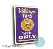 Minnesota Vikings Parking Only Sign - NFL Team Pride Art, Skol Style Wall Decor, Durable Metal Plaque, Purple &amp; Gold Fan Gift image
