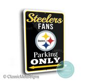 Pittsburgh Steelers Parking Only Sign - NFL Team Pride Art, Steel City Wall Decor, Durable Metal Plaque, Black &amp; Gold Fan Gift image