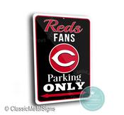 Reds Parking Only Sign - Cincinnati Baseball Pride Decor, Big Red Machine Style Art, Durable Metal Garage Signage, Traditional Fan Gift image