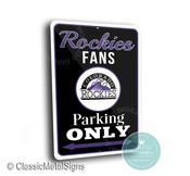 Rockies Parking Only Sign - Colorado Baseball Mountain Art, Purple Peaks Logo Plaque, High Altitude Decor, Durable Outdoor Metal Signage image