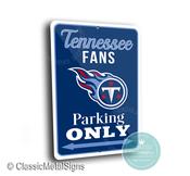 Tennessee Titans Parking Only Sign - NFL Team Pride Art, Music City Style Decor, Durable Metal Plaque, Two-Tone Blue Football Gift image
