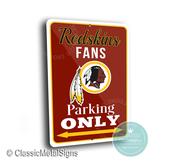 Washington Redskins Parking Only Sign - NFL Team Heritage Art, Vintage Style Football Decor, Durable Metal Plaque, Historical Sports Gift image