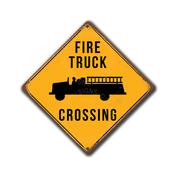 Fire Truck Crossing Sign – Firefighter Gift, Yellow Xing Signs, UV Protected Color Print, Indoor Outdoor Ready, Easy Mount Pre-Drilled Holes image
