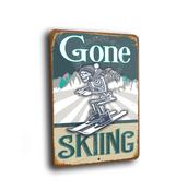 Gone Skiing Sign – Vintage Ski Resort Wall Sign, Fade Resistant UV Print, Durable Weatherproof Aluminum Composite, Easy Mount Pre-Drilled Holes image