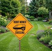 Weatherproof Robot Mower Crossing Sign, Durable Outdoor Garden Plaque for Lawn Decor image