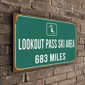 Lookout Pass Ski Area Ski Resort Distance Sign – Custom Distance to Ski Resort Sign, Miles or KM, Full Color UV Protected Print image