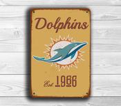 Miami Dolphins Sign - Tropical Florida NFL Graphic, UV Stable Vibrant Inks, Aqua Marine Mascot Decor, Impact Resistant Swimming Pool Area Accent - 14-x-10
