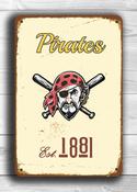 Pittsburgh Pirates Sign - Historic Steel City MLB Theme, Polished Industrial Aesthetic, Black &amp; Gold Established Plate, Timeless Baseball Wall Art - 16-x-12