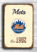 New York Mets Sign - Antique Queens Gridiron Graphic, Heavy Duty Exterior Grade Plaque, Bold Blue &amp; Orange Logo Marker, Unique Fan Cave Souvenir - 36-x-24-inches