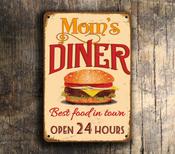 Moms Diner Sign – Perfect Gift, Vintage Wall Decor, UV Protected Print, Durable Aluminum Composite, Indoor Outdoor Use, Pre-Drilled Holes - 16-x-12