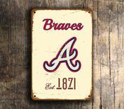 Atlanta Braves Sign - Tomahawk Chop Motif, Elegant Red &amp; Navy Palette, Braves Country Theme, Premium Interior Decoration for Patios - 16-x-12