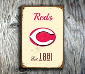 Cincinnati Reds Sign - Big Red Machine Shield Logo, Ohio River Theme Art, Gritty Industrial Vibe, Permanent Heavy Duty Aluminum Mounting - 20-x-14-inches