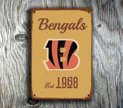 Cincinnati Bengals Sign - Queen City Tiger Stripe Art, High Contrast Graphics, Jungle Theme Decor, Long Lasting Metal Plate for Fan Zones - 9-x-6