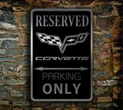 Corvette Sign – Corvette Parking Only, Brushed Metal Finish, Indoor Outdoor Display, Brand Logo Artwork, Unique Garage Wall Decor - 14-x-10