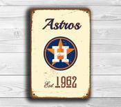 Houston Astros Sign - Space City MLB Theme, Polished Industrial Aesthetic, Navy &amp; Orange Established Plate, Timeless Baseball Wall Art - 36-x-24-inches