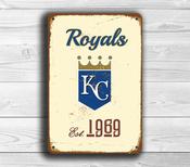 Kansas City Royals Sign - Blue Kingdom Crown Art, Full Spectrum Printing, World Series Era Commemorative, High-End Den or Lounge Signage - 20-x-14-inches