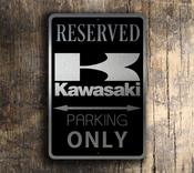 Kawasaki Reserved Parking Sign – Brushed Metal Finish, Indoor Outdoor Ready, Official Logo Design, Unique Garage Wall Decor - 16-x-12 image