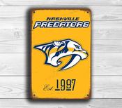 Nashville Predators Sign – Vintage NHL Team Logo Wall Decor, Nashville Hockey Fan Cave Art, Personalized Predators Gift, Metal Ice Hockey Arena Signage - 14-x-10inches