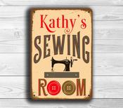 Personalized Sewing Room Sign – Great Gift Decor, Vintage Metal Sign, Full Color UV Print, Weather Ready Aluminum Composite, Indoor Outdoor Use - 16-x-12