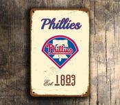 Philadelphia Phillies Sign - Fightin Phils Historic Branding, Earthy Red &amp; Blue Tones, Rugged Industrial Quality, Vintage Sports Team Souvenir - 9-x-6