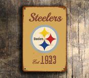 Pittsburgh Steelers Sign - Three Rivers Black and Gold Plaque, Heavy Duty Hardware Ready, Iron City Landmark Art, Durable Game Room Identification - 9-x-6