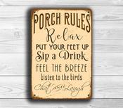 Porch Rules Sign – Vintage Decorative Wall Plaque, UV Protected Color Print, Weather Ready Aluminum Composite, Indoor Outdoor Use - 36-x-24-inches