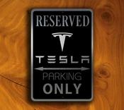 Tesla Signs – Tesla Parking Only, Premium Brushed Metal, Indoor Outdoor Display, Automotive Logo Decor - 14-x-10