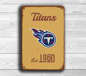 Tennessee Titans Sign - Music City Roman Style Graphic, Navy &amp; Light Blue Tones, Two-Tone Silver Finish, Heavy Duty Outdoor Home Bar Accessory - 20-x-14-inches