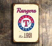 Texas Rangers Sign - Lone Star State Diamond Nostalgia, Sleek Modern Finish, Arlington Ballpark Decoration, Heavy Gauge Aluminum Base Material - 12-x-8