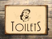 Vintage style Toilets Directional Sign – Vintage Style Metal Sign, Full Color UV Protected Print, Aluminum Composite, Easy Install Punched Holes - 9-x-6