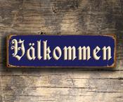 Valkommen Sign - Swedish Welcome – Vintage Decorative Wall Plaque, Full Color UV Protected Print, Gift from Sweden, Indoor Outdoor Ready - 24-x-8-inches