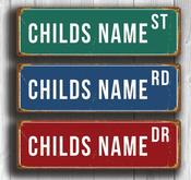 Personalized Childs Name Street Sign – Unique Gift, Vintage Metal Sign, UV Protected Print, Durable Aluminum Composite, High Humidity Ready - 12-x-4-inches