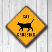 Cat Crossing Sign - Yellow Cat Xing Signs – Vintage Decorative Wall Plaque, UV Protected Color Print, Weather Ready Aluminum Composite - 8-x-8