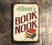 Book Nook Sign - Personalized Book Nook – Unique Gift, Vintage Aluminum Composite, UV Protected Print, Weather Ready Aluminum Composite - 9-x-6