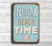 Beach Signs - Relax Beach Time Sign – Vintage Style Garden Sign, Fade Resistant UV Print, All-Weather Aluminum Composite, Indoor Outdoor Ready - 9-x-6