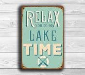 Lake Signs - Relax Lake Time Sign – Vintage Decorative Wall Plaque, UV Protected Color Print, Weather Ready Aluminum Composite, Indoor Outdoor Use - 9-x-6