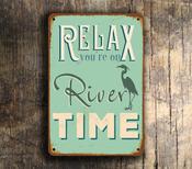 River Signs - Relax River Time Sign – Vintage Garden Wall Decor, Fade Resistant UV Print, Weatherproof Waterproof Aluminum Composite - 9-x-6