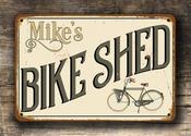 Personalized Bike Shed Sign – Great Gift Decor, Vintage Metal Sign, UV Protected Print, Weather Ready Aluminum Composite, Indoor Outdoor Use - 14-x-10