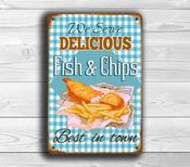 Fish And Chips Sign - Restaurant Signs – Vintage Style, UV Protected Full Color Print, Weatherproof Waterproof Aluminum Composite, Indoor Outdoor Use - 9-x-6