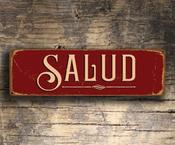 Salud Sign – Spanish Cheers  Sign, Authentic Gifts from Spain, Entryway Décor, Bar Signs, Durable UV Protected Signs - 20-x-6-inches