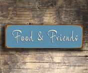 Food And Friends Sign - Kitchen Signs – Vintage Aluminum Composite Wall Art, Full Color UV Protected Print, Indoor Outdoor Ready - 20-x-6-inches
