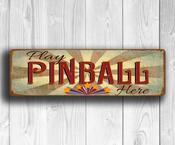 Play Pinball Here Sign - Pinball Signs – UV Protected Color Print, Durable Aluminum Composite, Indoor Outdoor Ready - 24-x-8-inches