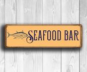 Seafood Bar Sign - Seafood Restaurant Sign – Vintage Style, UV Protected Full Color Print, Weatherproof Waterproof Aluminum Composite - 24-x-8-inches